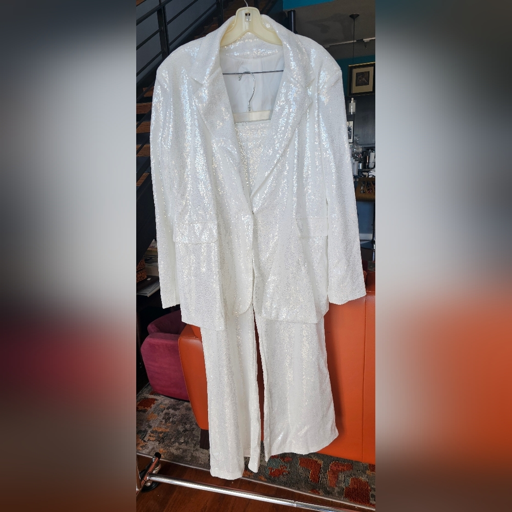 White Sequin 2 piece pantsuit
